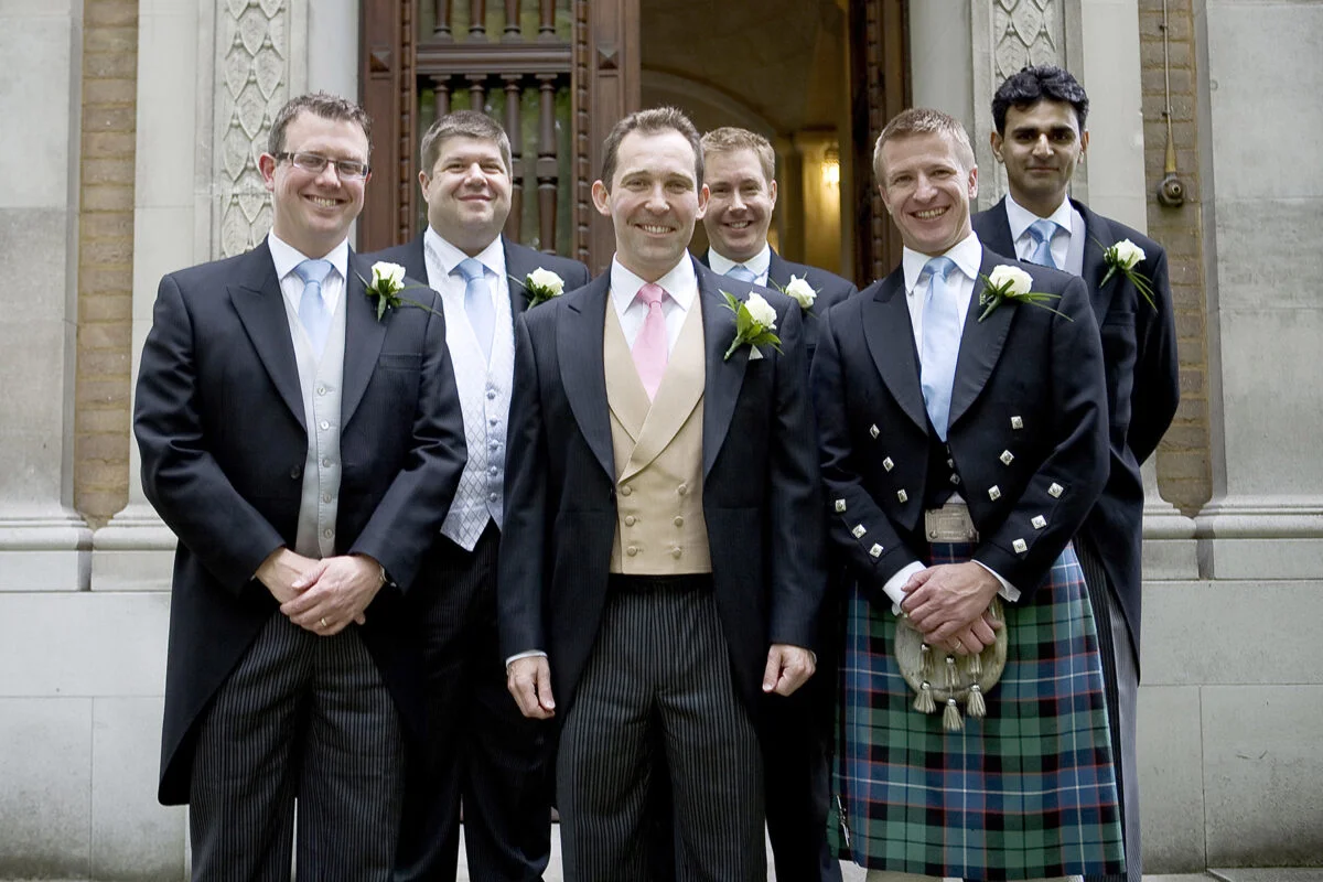 A group of men in kilts posing for a picture.