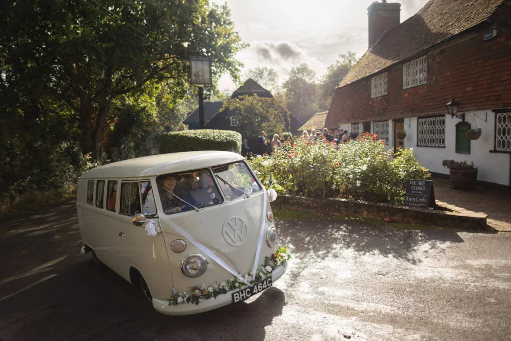 A white vw bus.