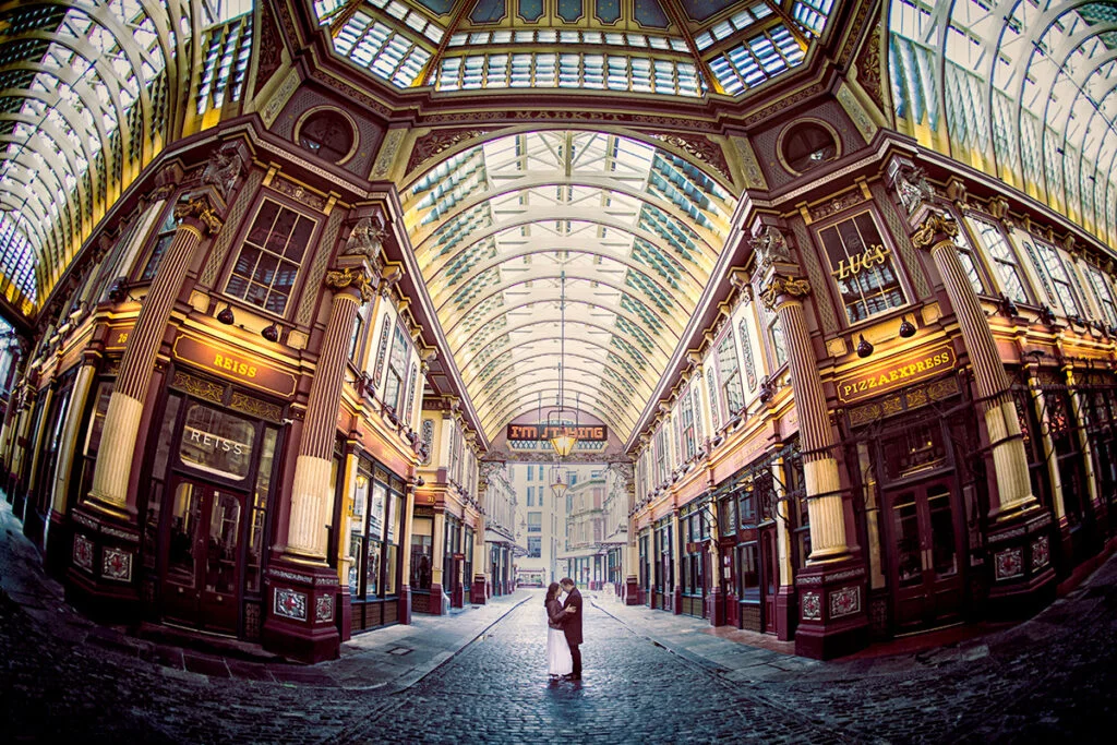 Couple-in-Leadenhall-Market-London-engagement-shoot