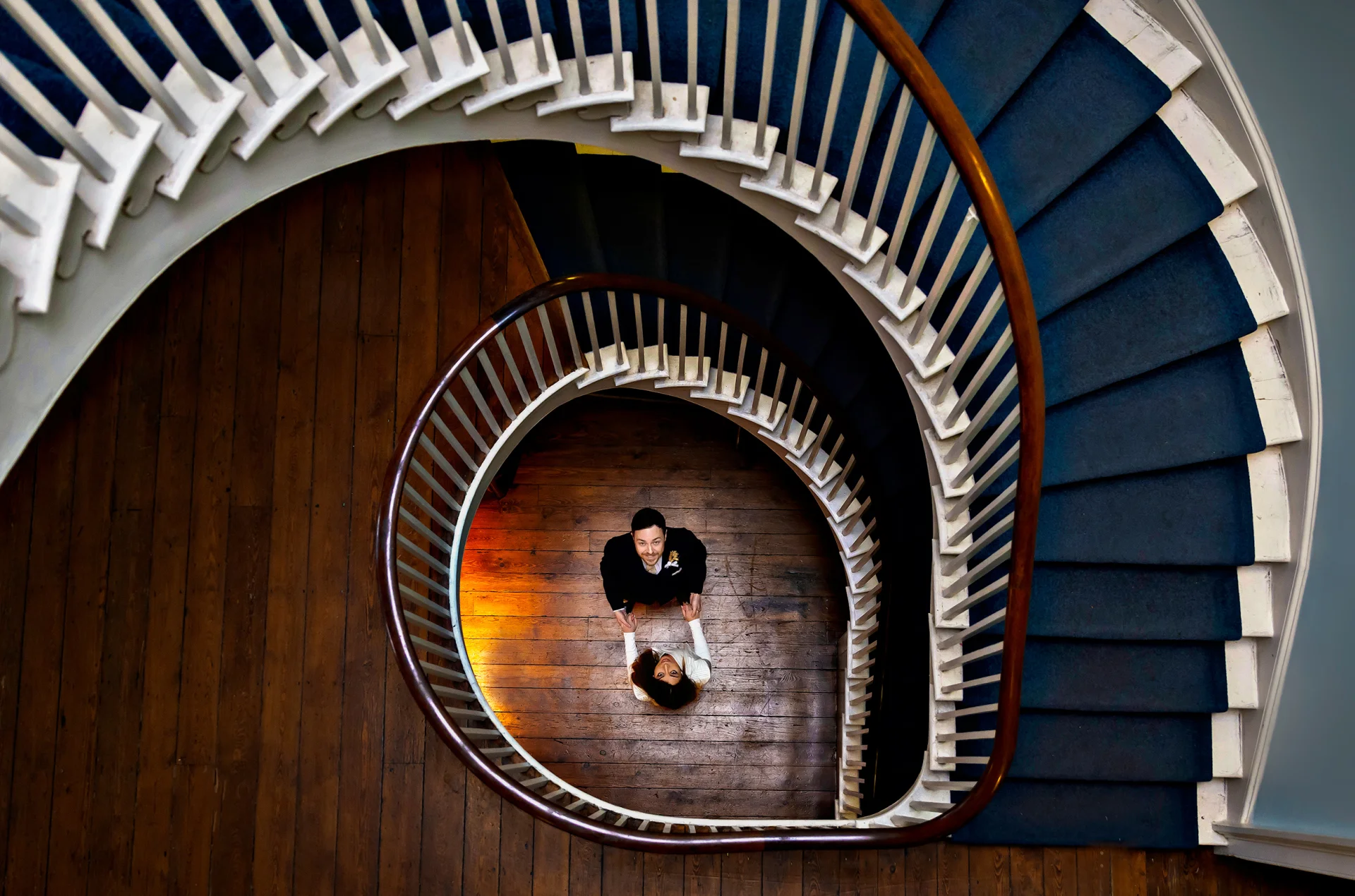 Clissold-Hose-WEdding-bride-and-groom-below-stairs-image (listing)