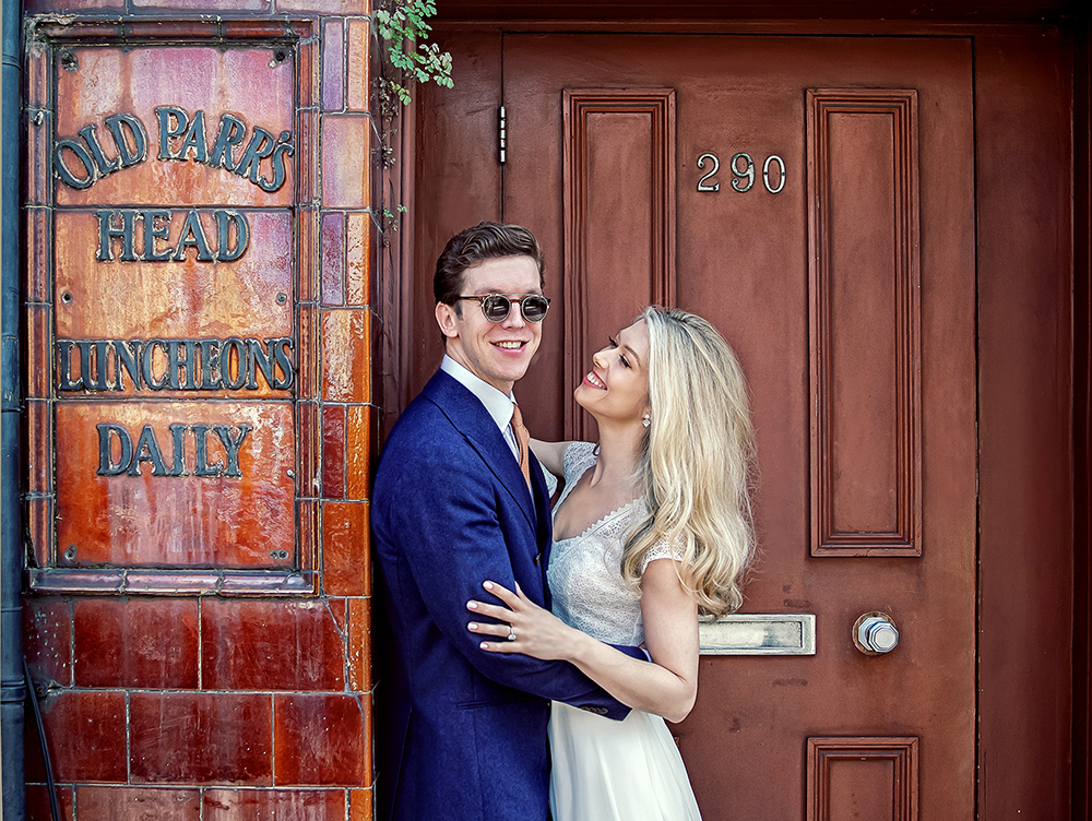 Islington-wedding-couple-outside-Upper-Street-pub-image-wedissimo-profile