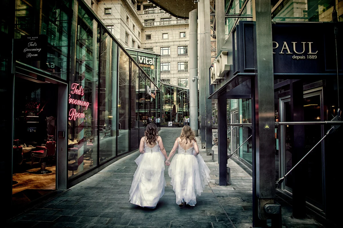Two-brides-just-married-walking-through-London-streets (listing)