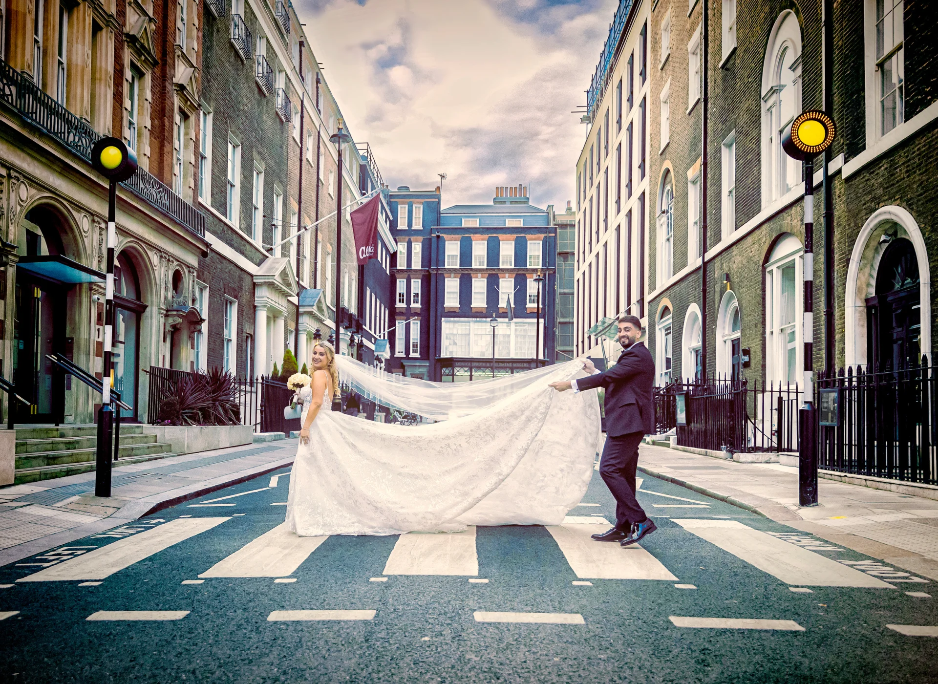 Bride-and-groom-on-crossing-Mayfair-wedding-London (listing)