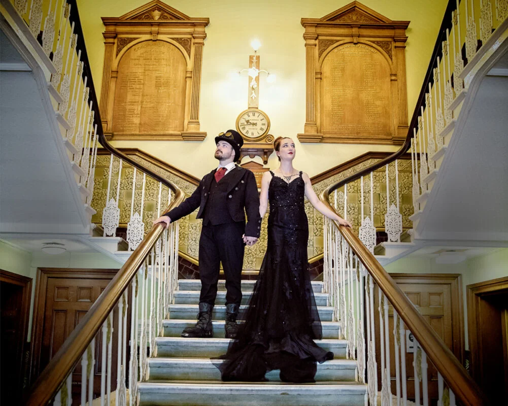 Steam-punk-wedding-couple-Chiswick-Town-Hall-London-Big-Day-Weddings
