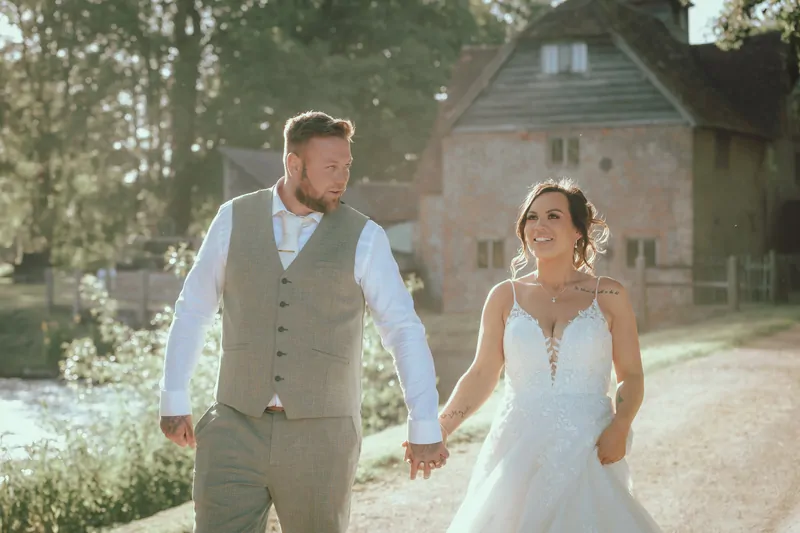 Bride and groom at Mapledurham Mill