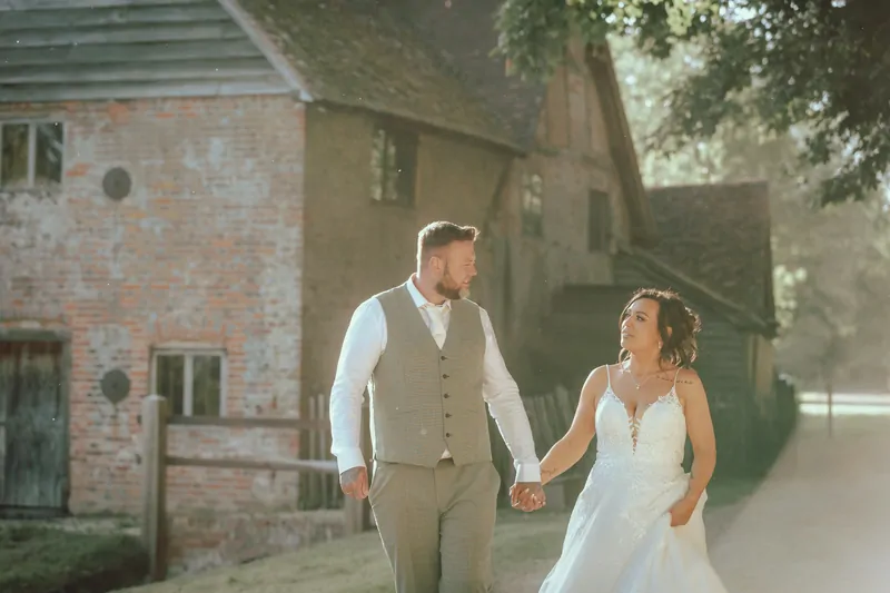 Bride and groom at Mapledurham Mill