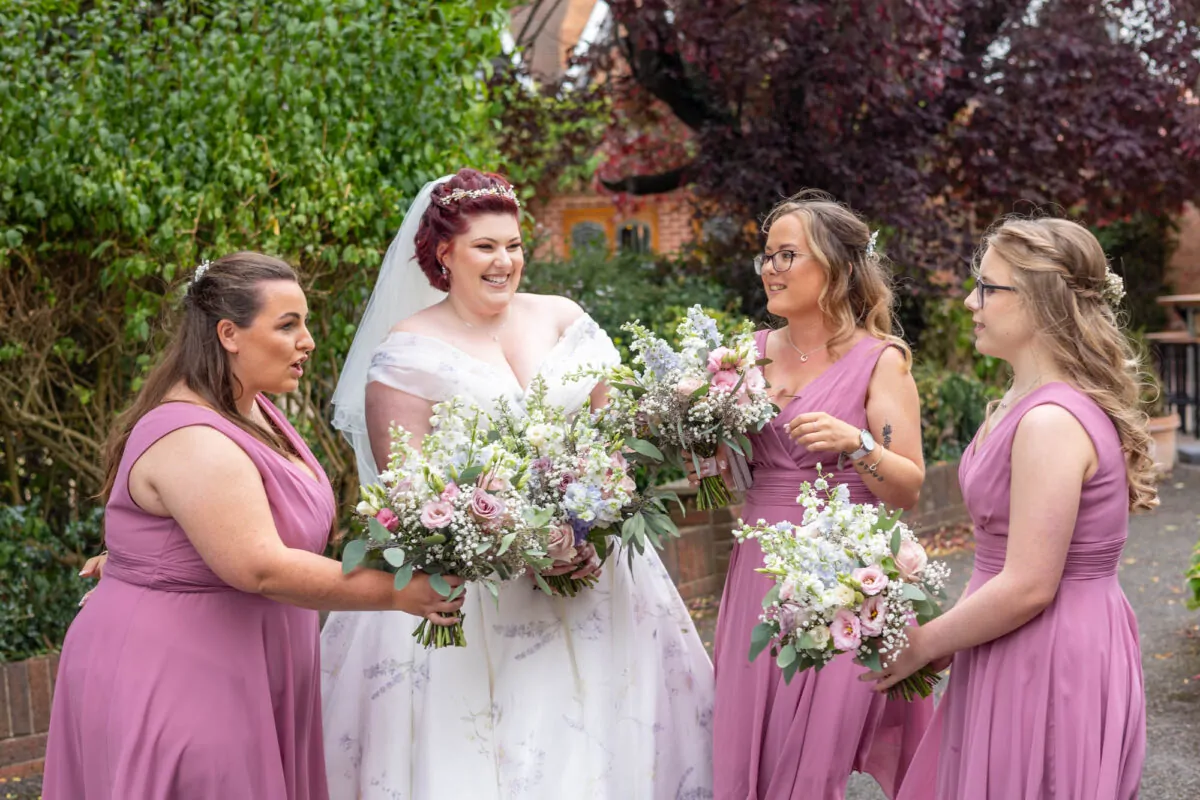 Bride with bridemaids having fun