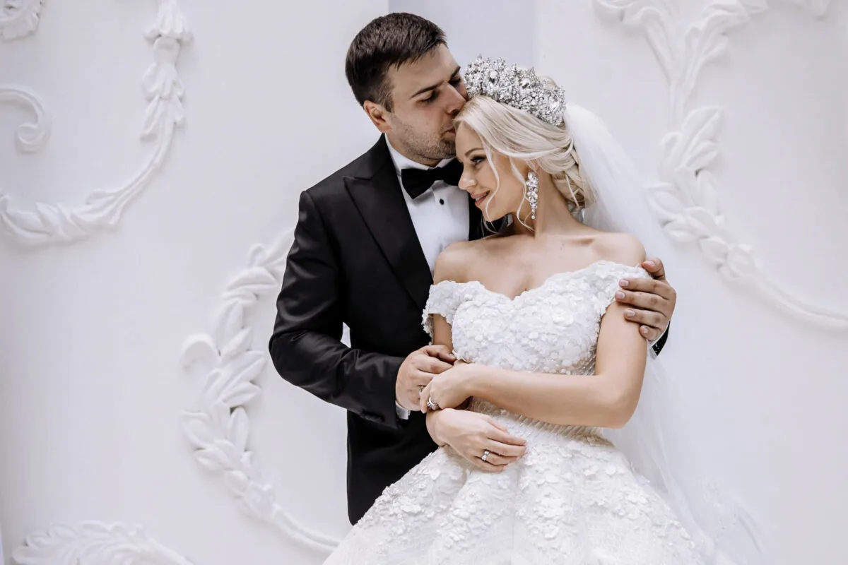 Bride and Groom Embrace