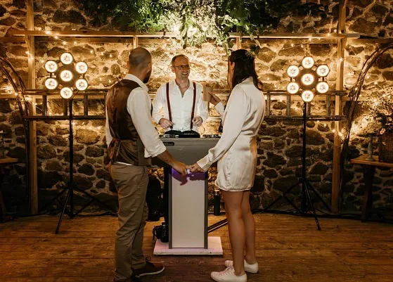 Talking to newlywed bride &amp; groom (listing)