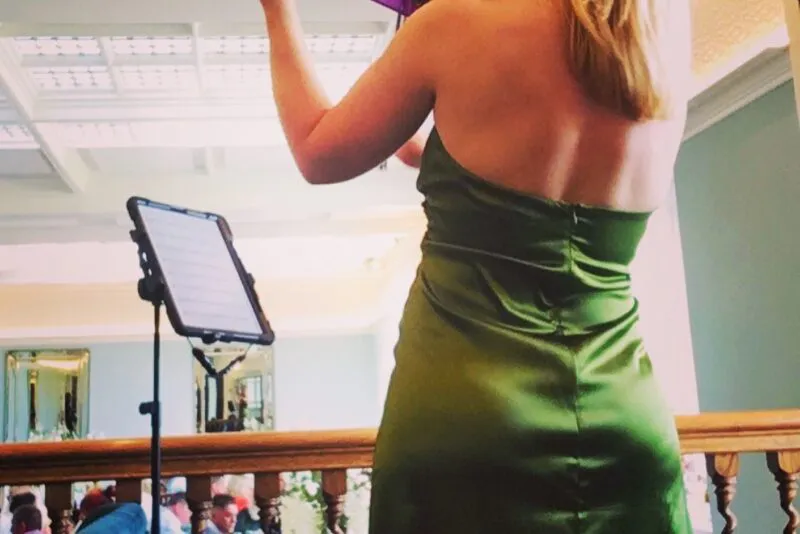 Electric violin green dress
